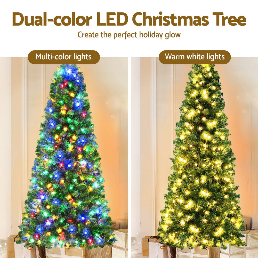 Jingle Jollys 1.8M Pre-lit Christmas Tree 8 Mode Multi Colour 200 LED Light Xmas