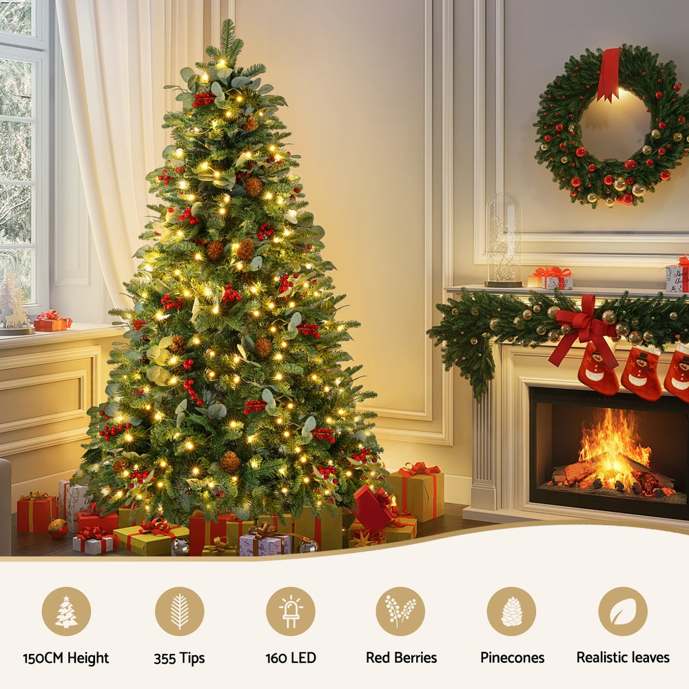 Jingle Jollys Christmas Tree 1.5m 160 LED Xmas Tree Party Decorations 355 Tips