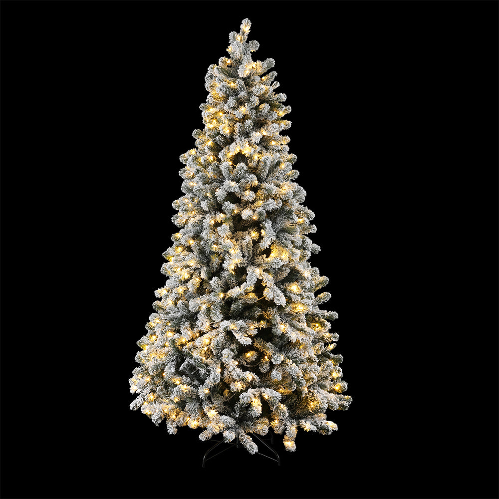 2.1m Snow-Flocked Pre-Lit Christmas Tree – 500 Warm White LEDs