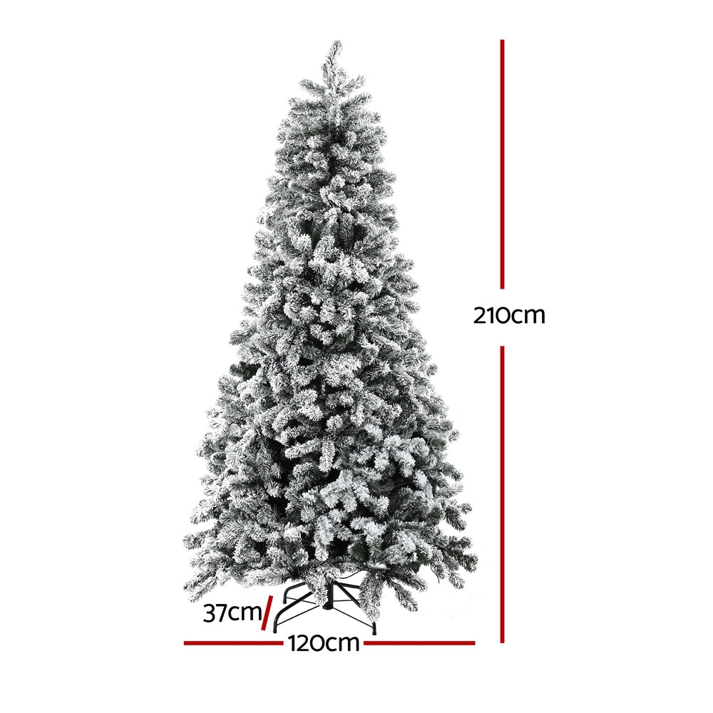 2.1m Snow-Flocked Pre-Lit Christmas Tree – 500 Warm White LEDs