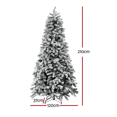 2.1m Snow-Flocked Pre-Lit Christmas Tree – 500 Warm White LEDs