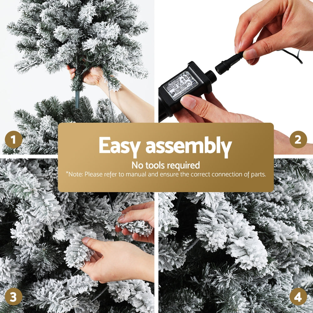 2.1m Snow-Flocked Pre-Lit Christmas Tree – 500 Warm White LEDs