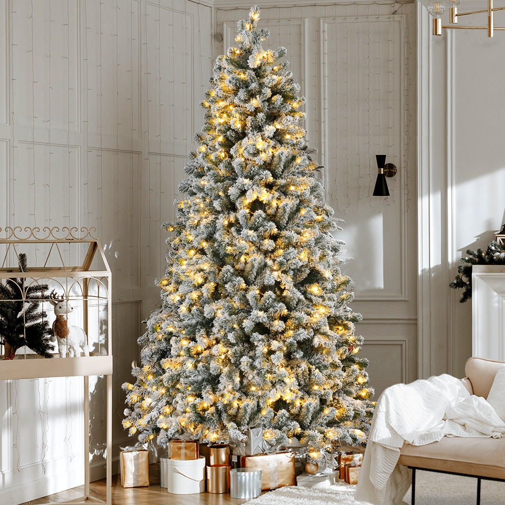 2.1m Snow-Flocked Pre-Lit Christmas Tree – 500 Warm White LEDs