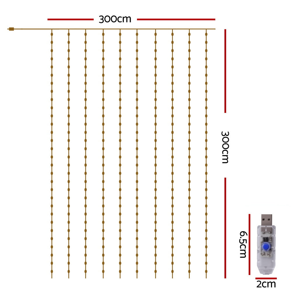 3m x 3m Curtain Christmas Lights – 300 Warm White LEDs