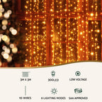 3m x 3m Curtain Christmas Lights – 300 Warm White LEDs