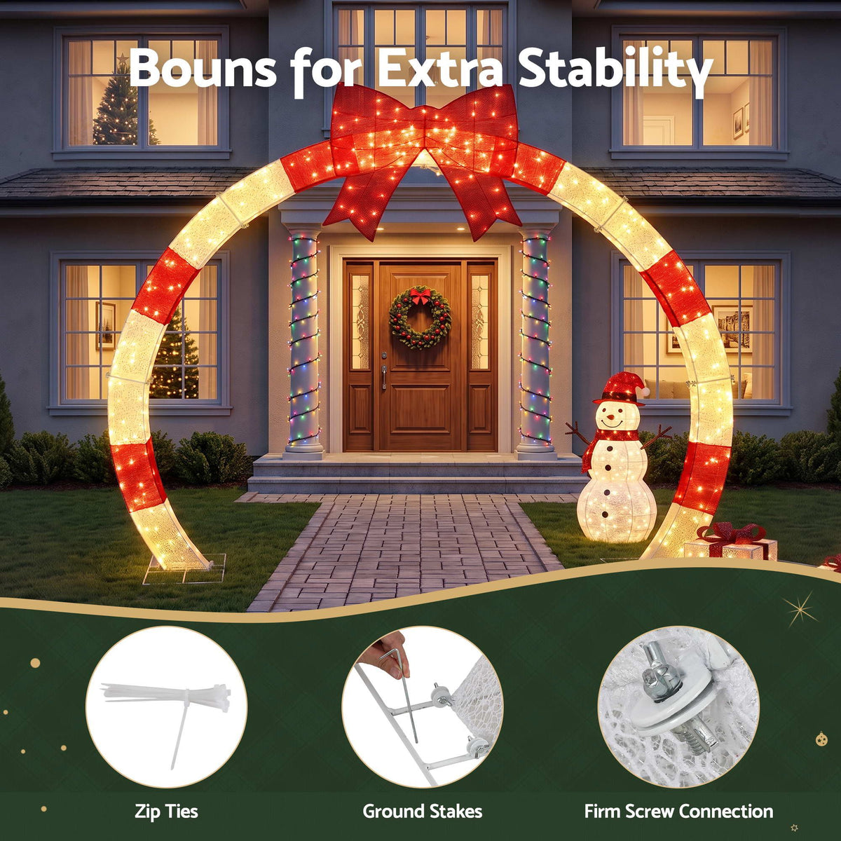Jingle Jollys 2.5m Pre-Lit Christmas Archway – 330 Warm White LEDs