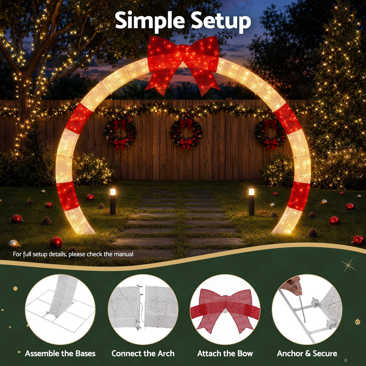 Jingle Jollys 2.5m Pre-Lit Christmas Archway – 330 Warm White LEDs