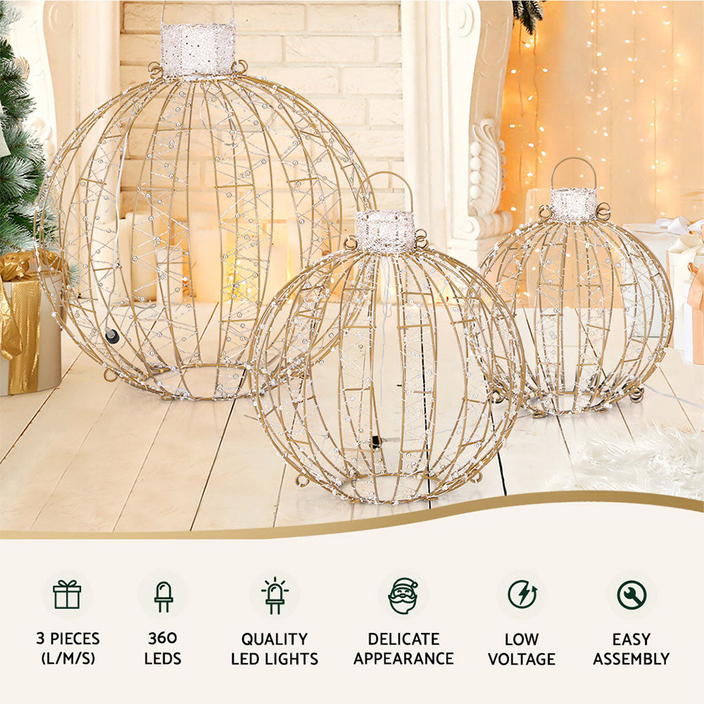 Set of 3 Light-Up Christmas Balls – 360 LEDs