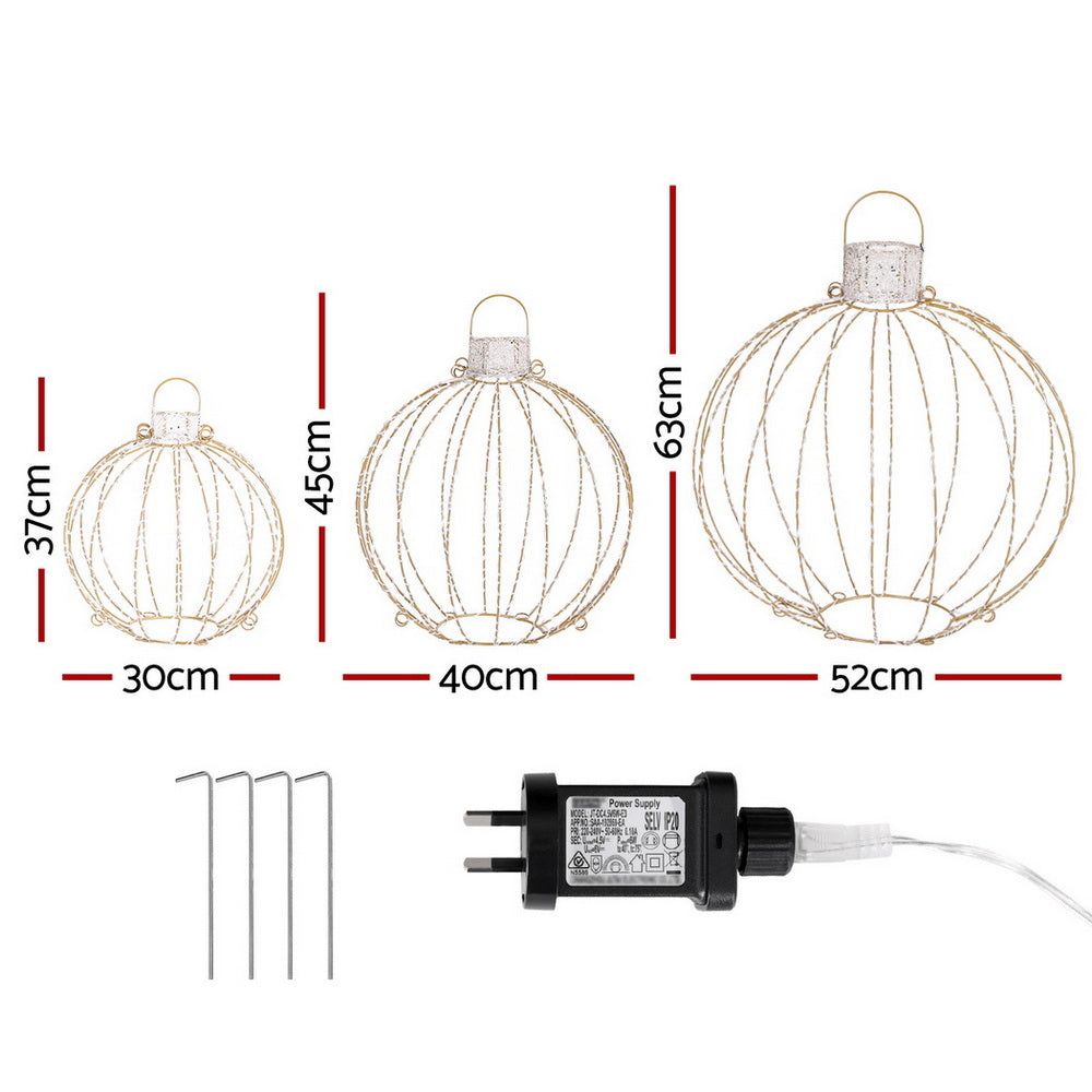 Set of 3 Pre-Lit Christmas Light Balls – 320 Warm White LEDs