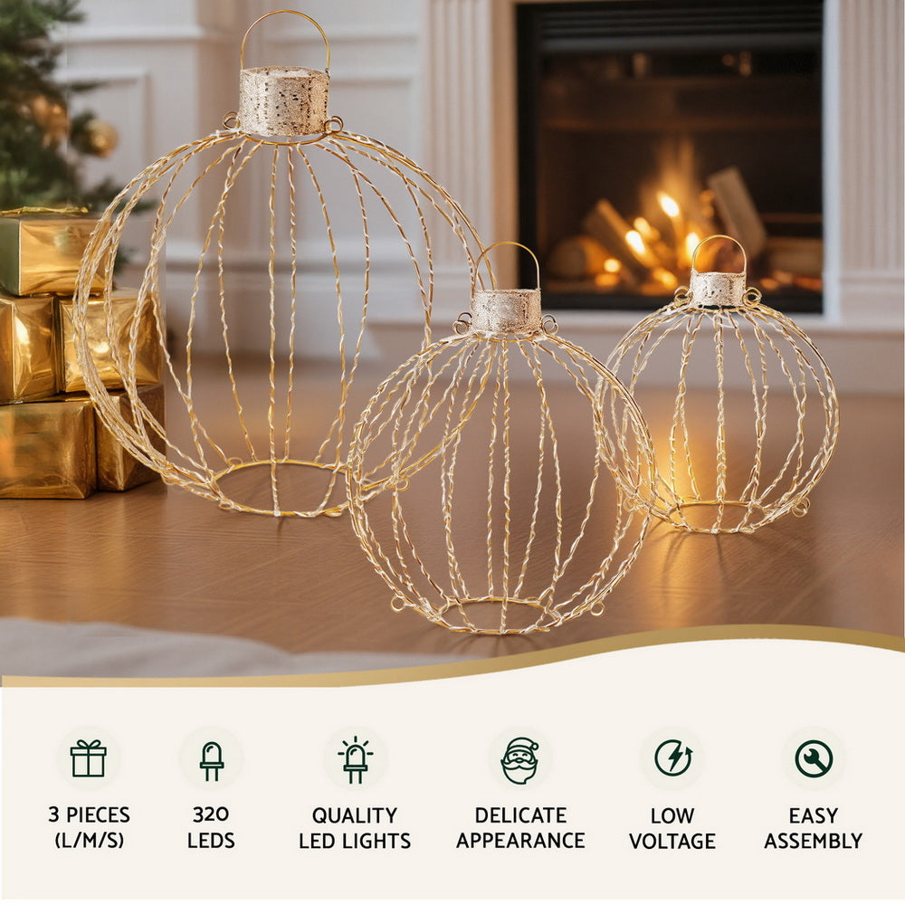 Set of 3 Pre-Lit Christmas Light Balls – 320 Warm White LEDs