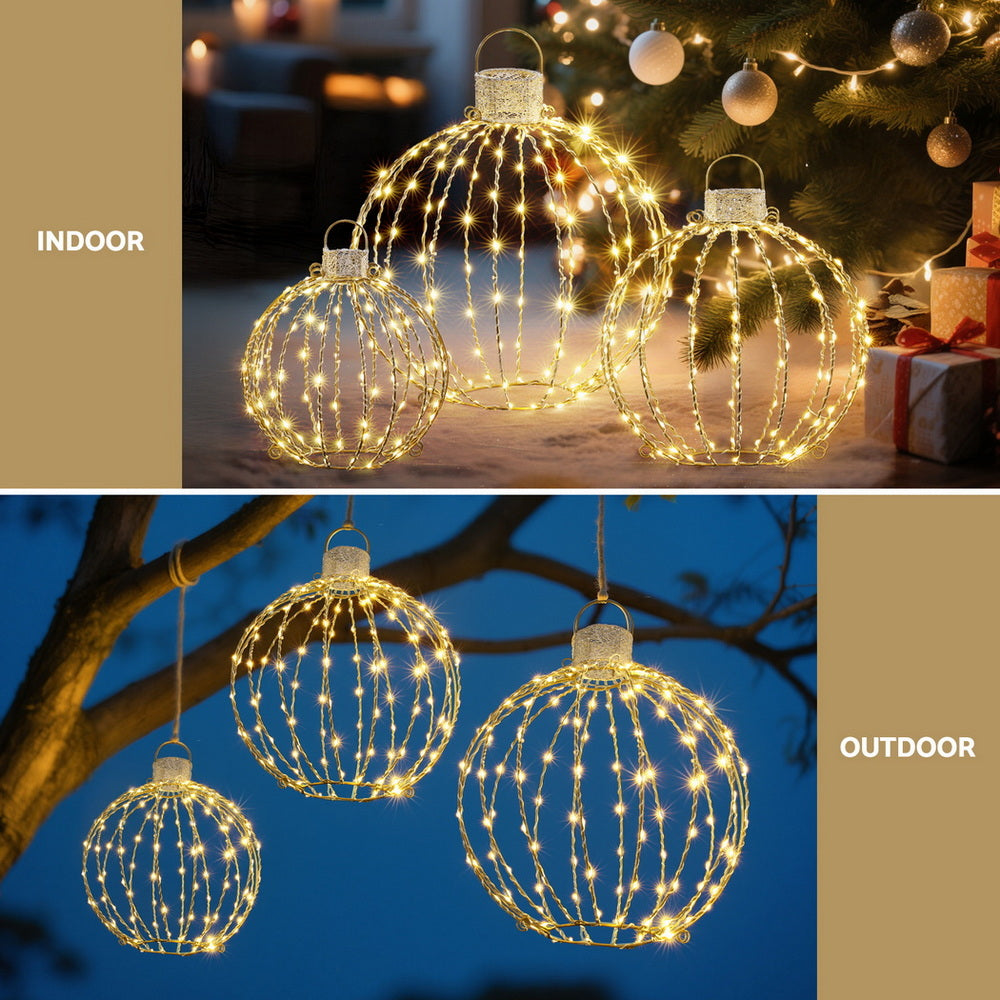 Set of 3 Pre-Lit Christmas Light Balls – 320 Warm White LEDs