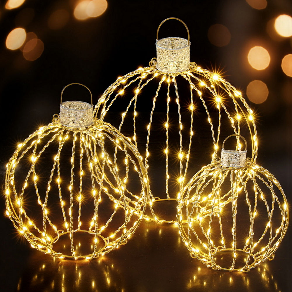 Set of 3 Pre-Lit Christmas Light Balls – 320 Warm White LEDs