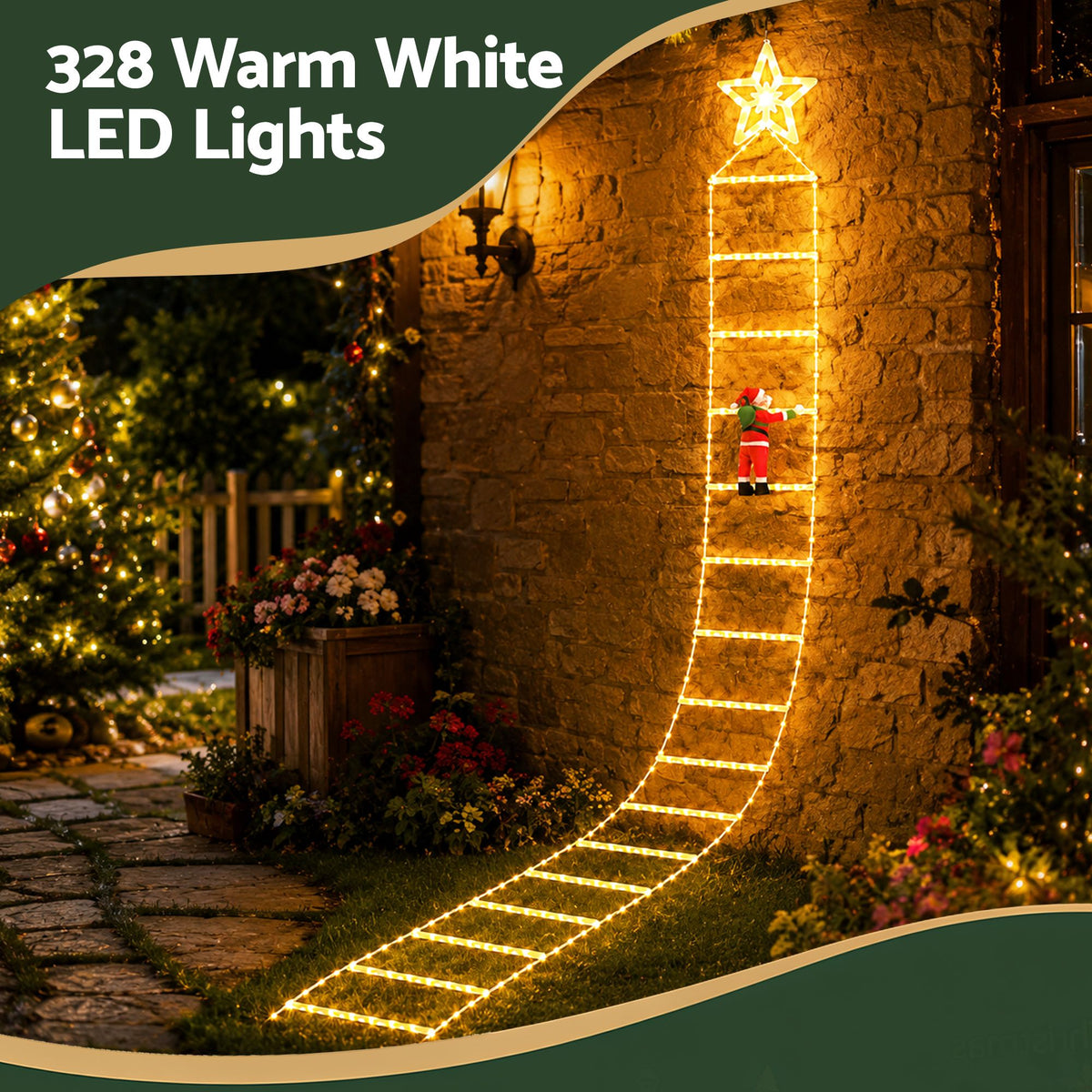 3.4m Santa Ladder Christmas Lights – 328 Warm White LEDs