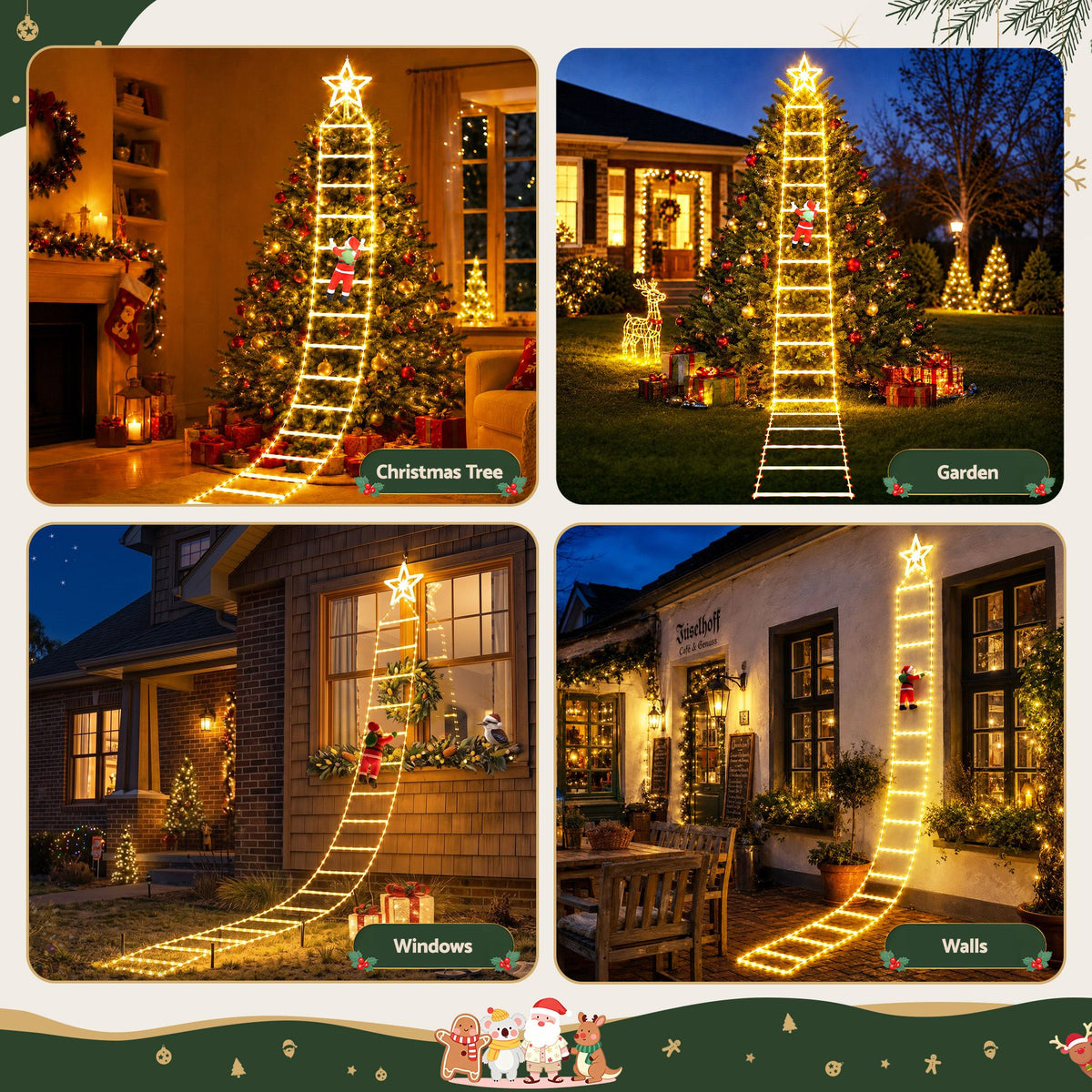 3.4m Santa Ladder Christmas Lights – 328 Warm White LEDs