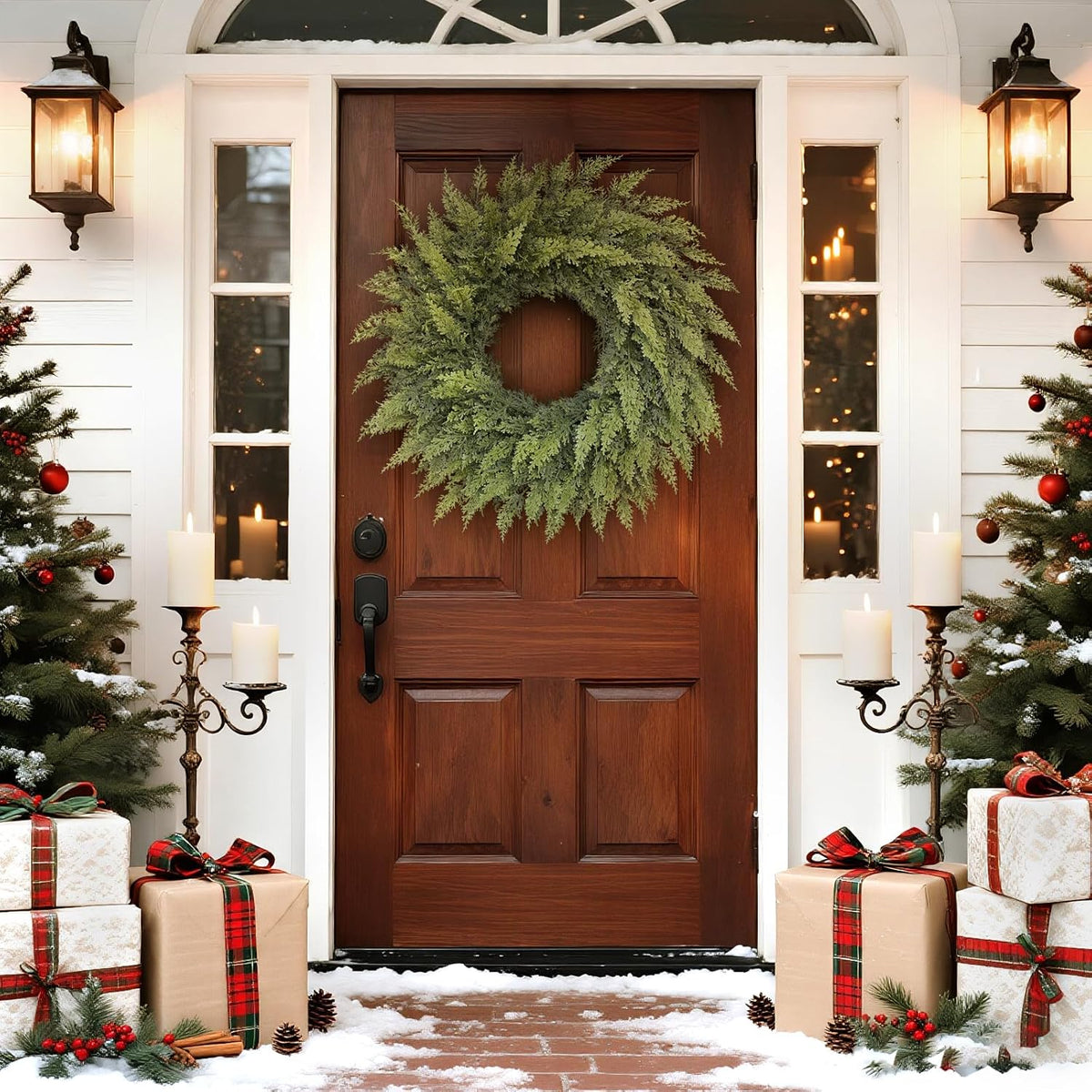 Real Touch Artificial Cedar Wreath Wall Hanging