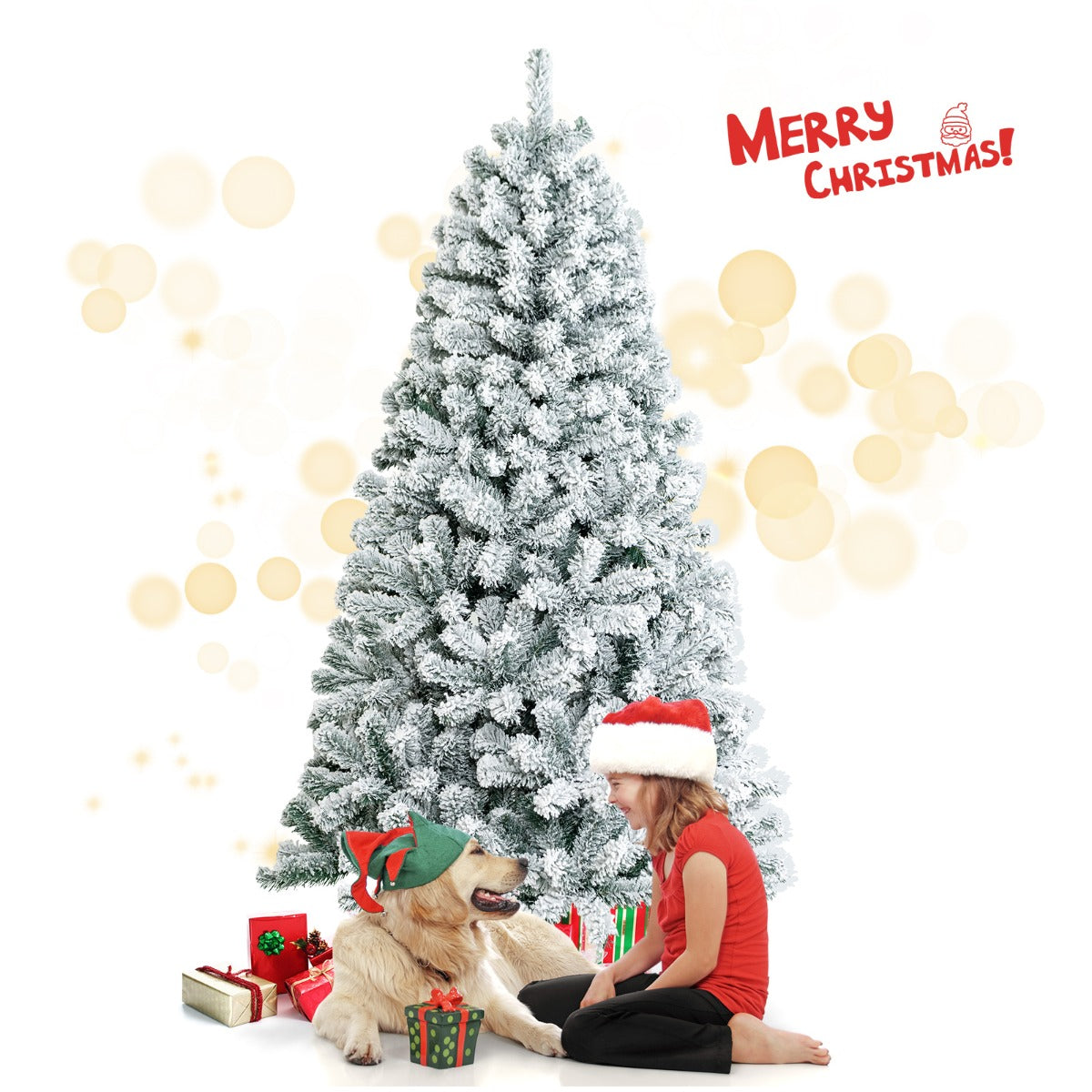 NNECW 1.8M White Artificial Holiday Christmas Tree with 600 PVC Tips for Christmas Decoration