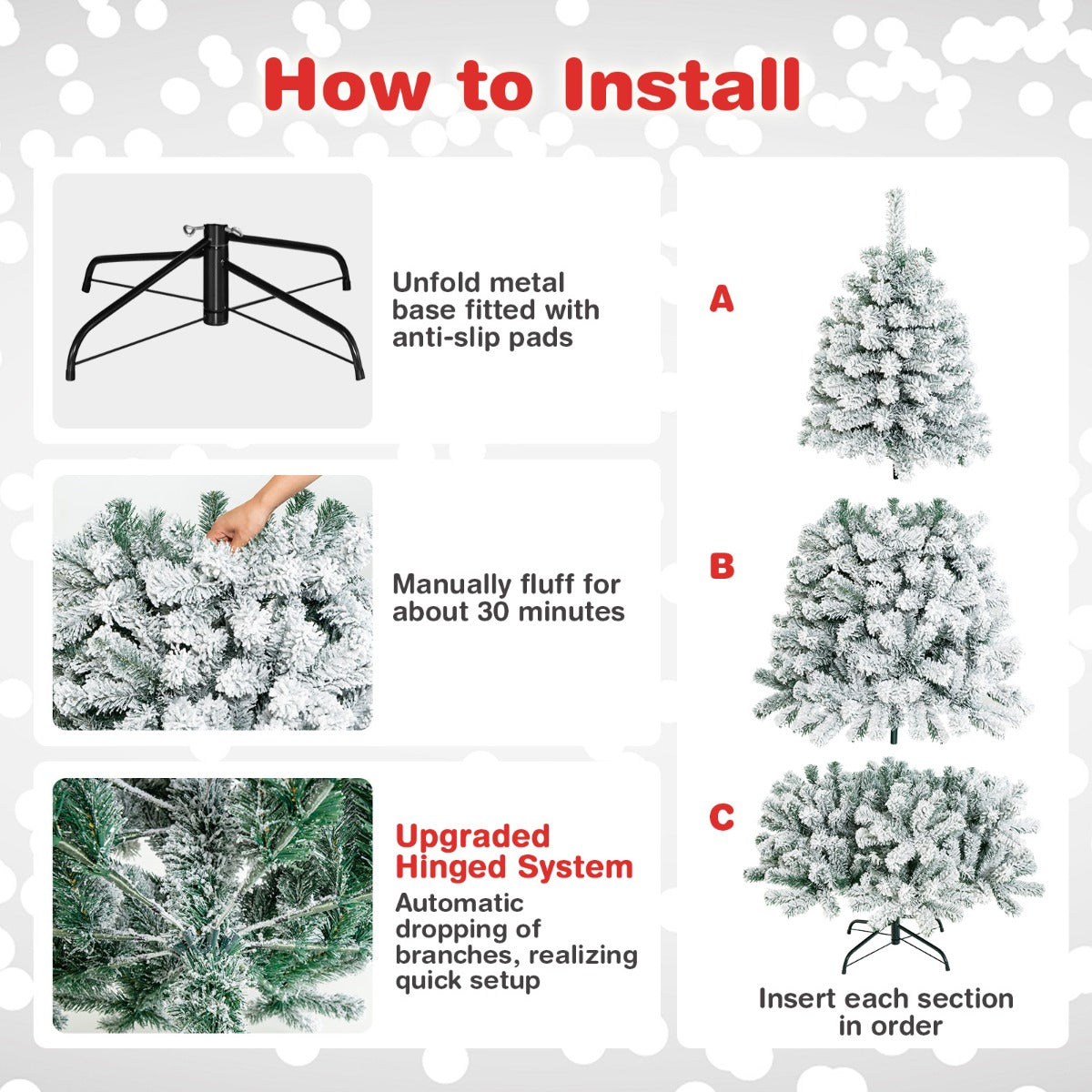 NNECW 1.8M White Artificial Holiday Christmas Tree with 600 PVC Tips for Christmas Decoration