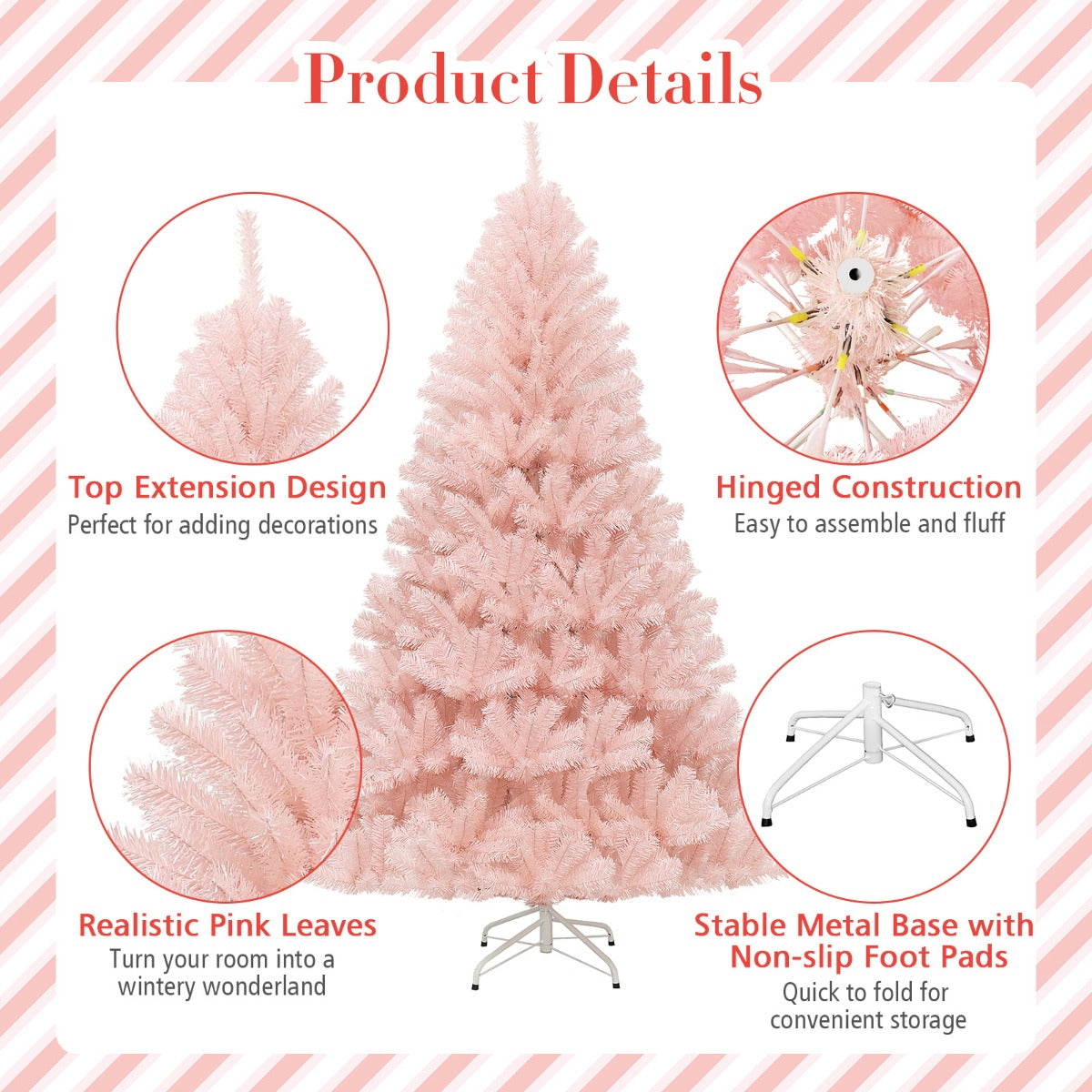 PINK AF 2.1m Pink Artificial Christmas Tree – Hinged & Sturdy Metal Stand