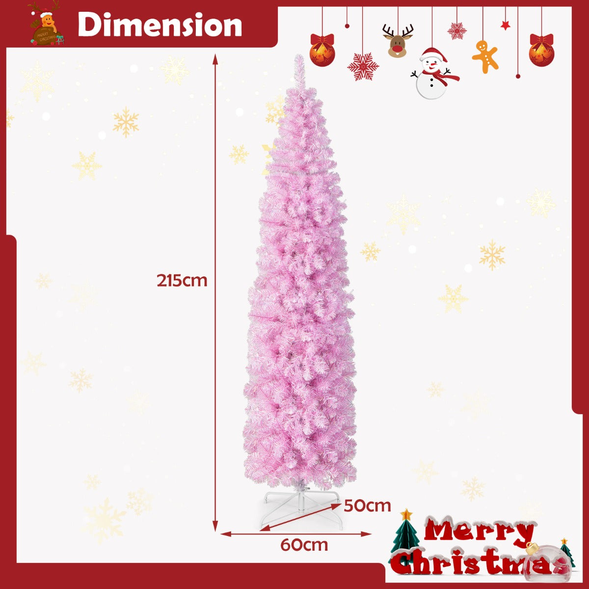 PINK AF 2.1m Pre-Lit Pink & White Pencil Christmas Tree – 350 LEDs