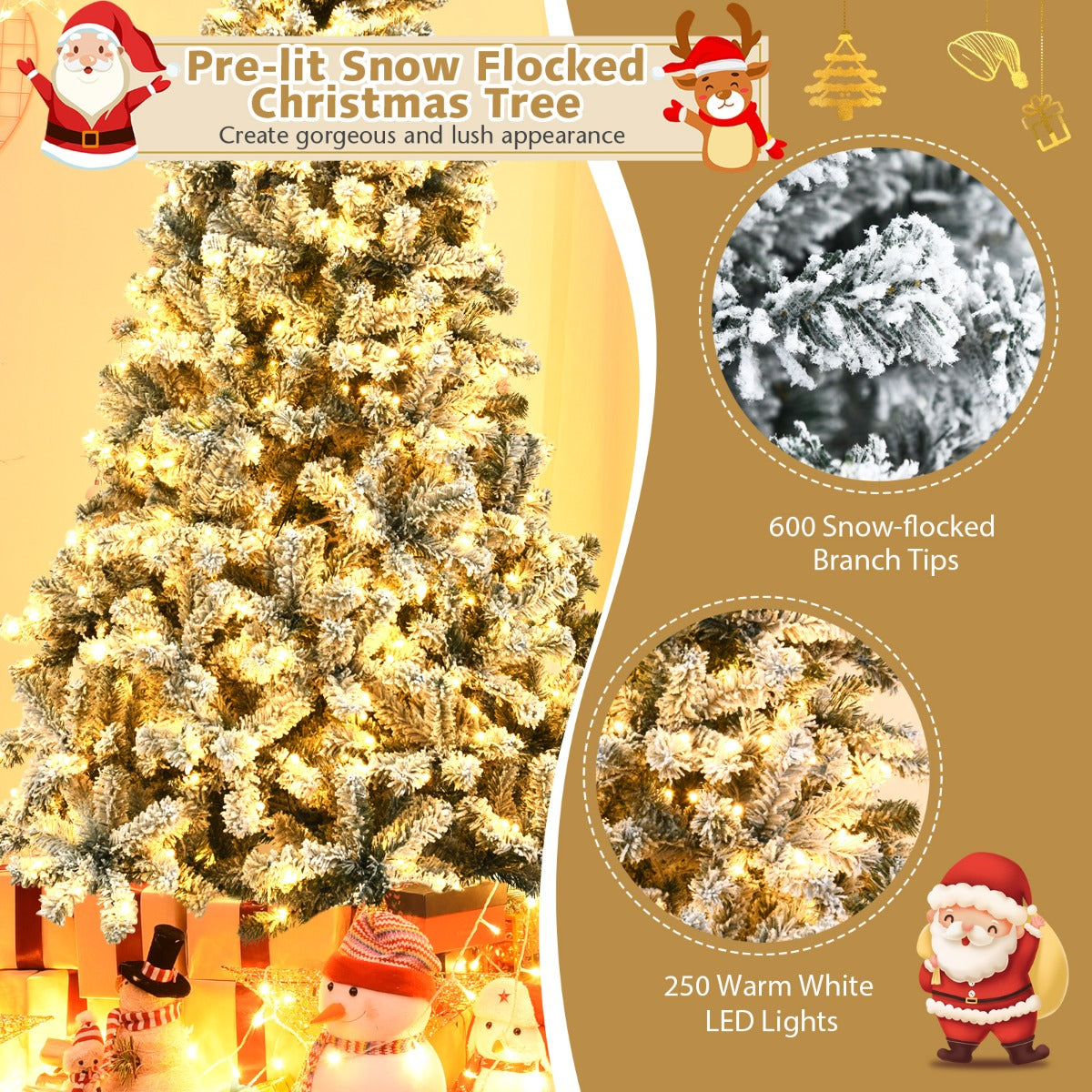 NNECW 1.8 M Artificial Christmas Tree with Metal Stand and 61CM Flocked Christmas Wreath for Festivals