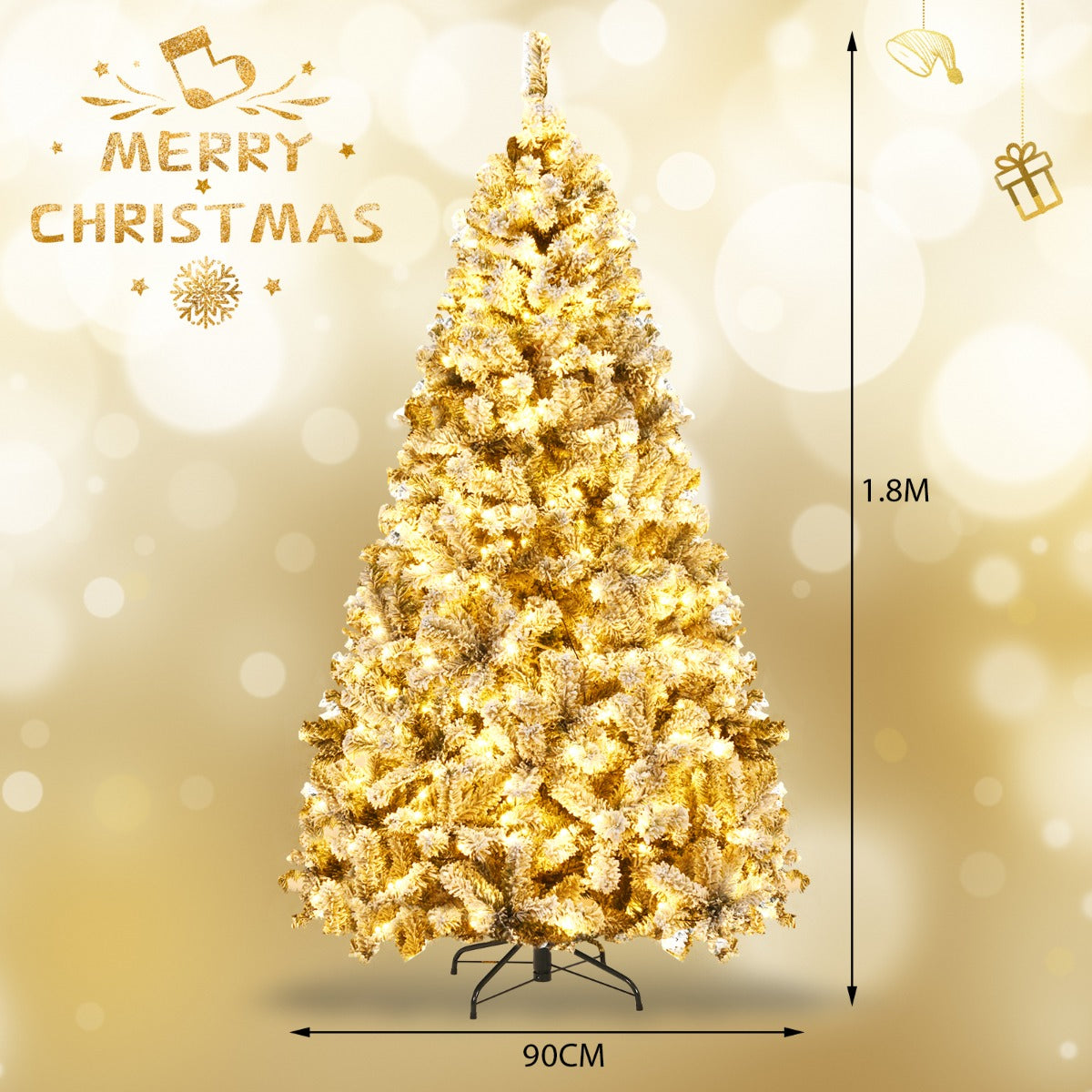 NNECW 1.8 M Artificial Christmas Tree with Metal Stand and 61CM Flocked Christmas Wreath for Festivals