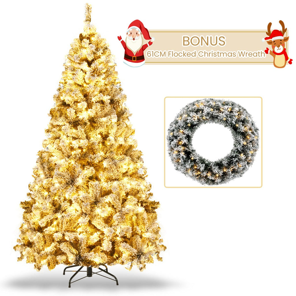 NNECW 1.8 M Artificial Christmas Tree with Metal Stand and 61CM Flocked Christmas Wreath for Festivals