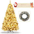 NNECW 1.8 M Artificial Christmas Tree with Metal Stand and 61CM Flocked Christmas Wreath for Festivals