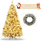 NNECW 1.8 M Artificial Christmas Tree with Metal Stand and 61CM Flocked Christmas Wreath for Festivals