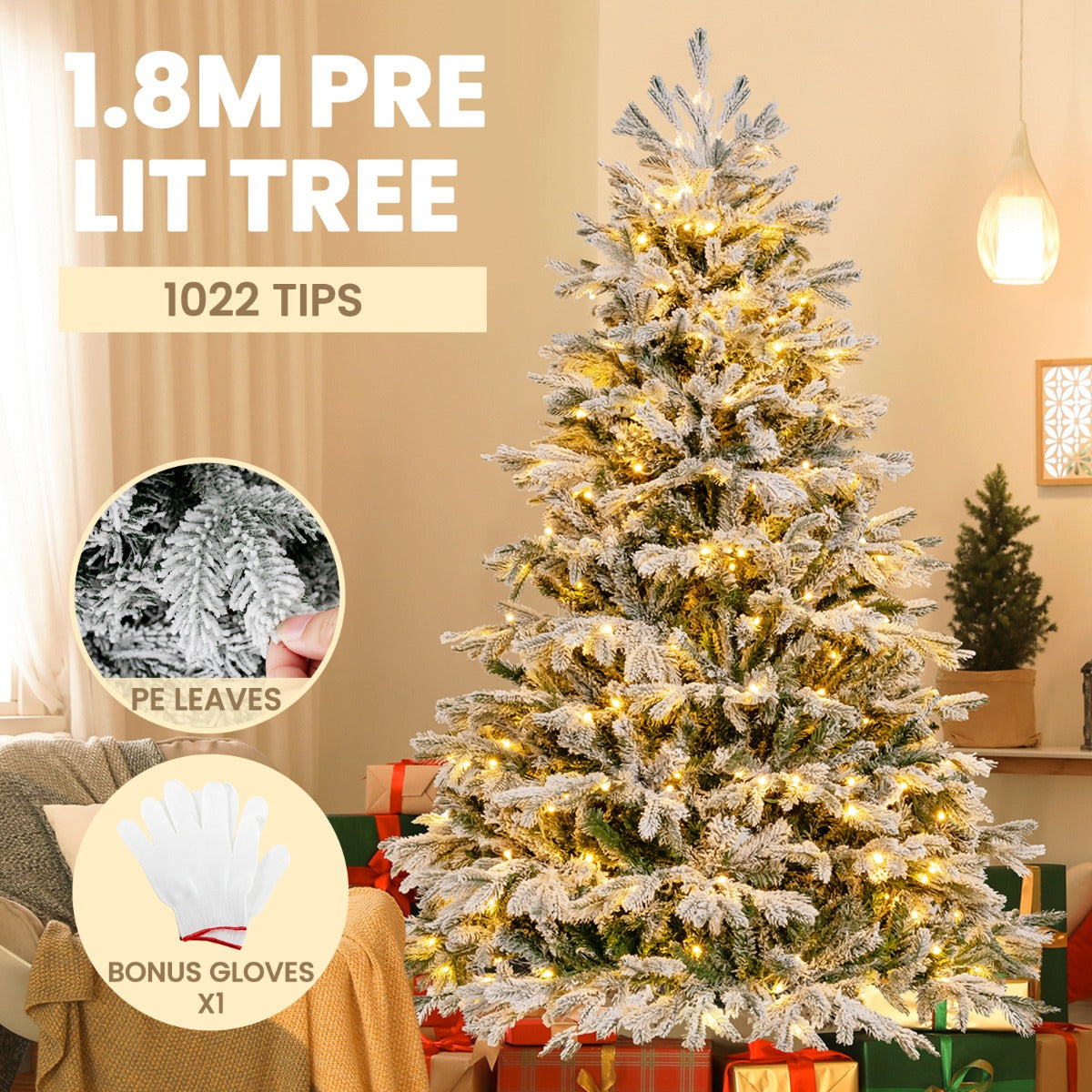 NNECW 1.8M Artificial Christmas Xmas Tree with 1022 PE PVC Branch Tips for Home/Office