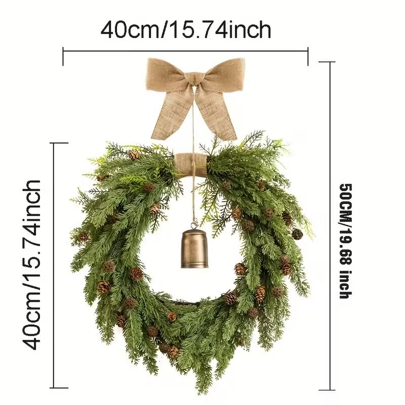 NNETM Norfolk Pine Christmas Wreath with Bells and Ribbon