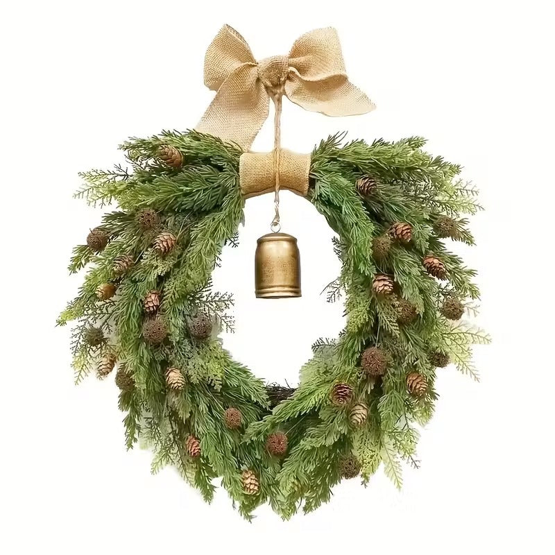NNETM Norfolk Pine Christmas Wreath with Bells and Ribbon