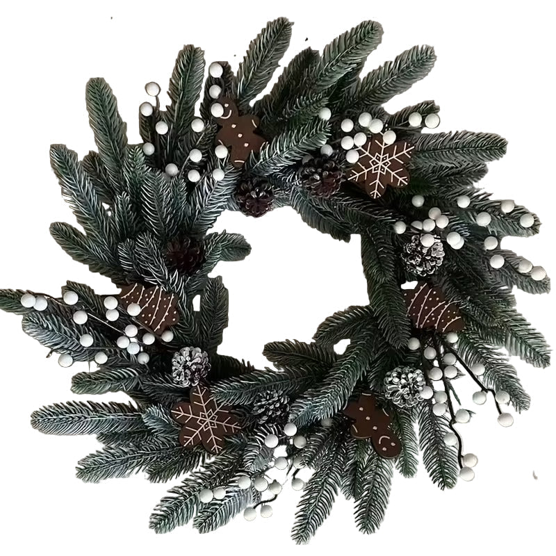 Gingerbread Christmas Wreath with House & Snowflake Ornaments