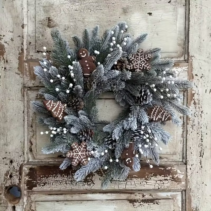 NNETM Gingerbread Christmas Wreath with House & Snowflake Ornaments