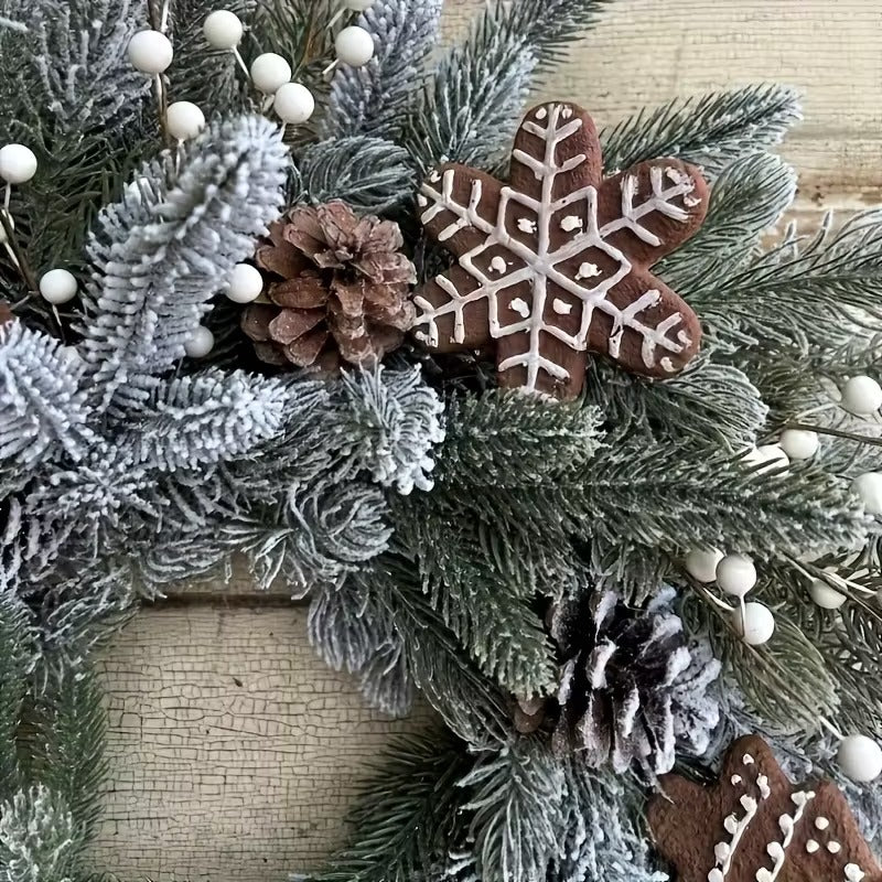 NNETM Gingerbread Christmas Wreath with House & Snowflake Ornaments